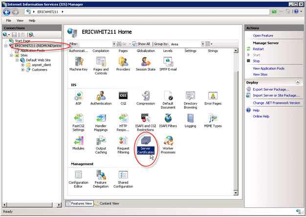 Server Certificates from within IIS