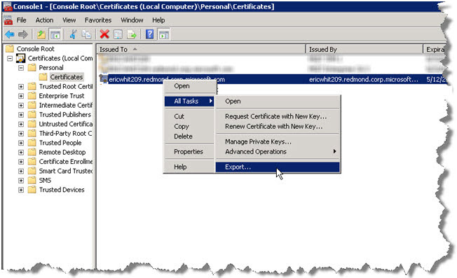 Exporting the self-signed certificate