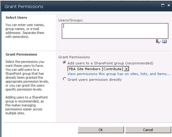 Grant Permissions dialog box