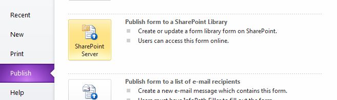 Publishing form to SharePoint Server