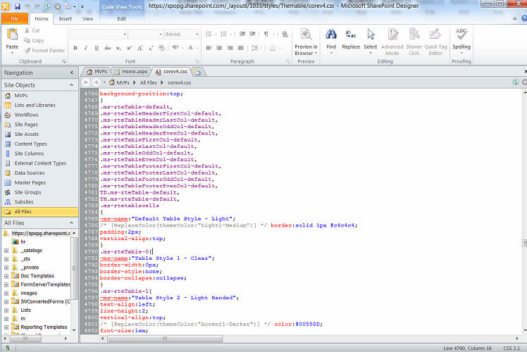 Viewing corev4.css in SharePoint Designer