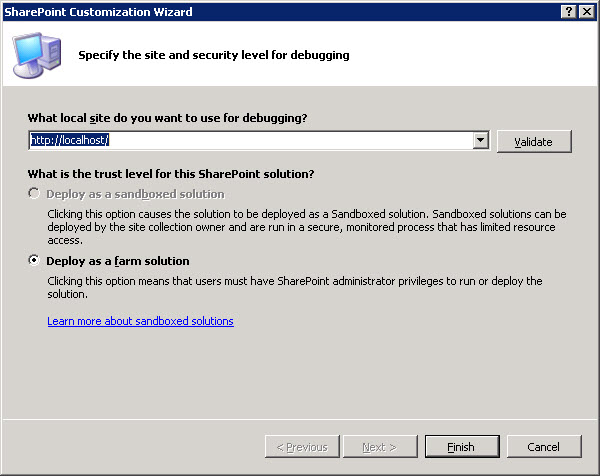 SharePoint Customization Wizard screen