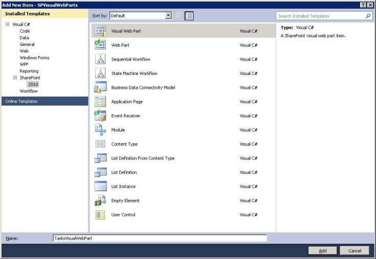 Add a new Visual Web Part