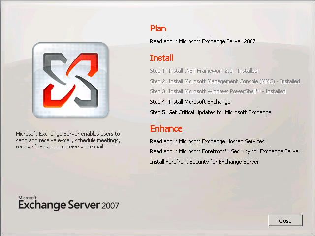 page launched by running Exchange 2007 Setup.exe