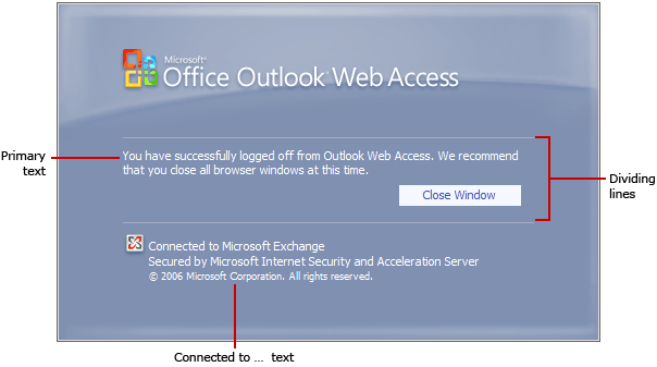 Outlook Web Access logoff page with text options