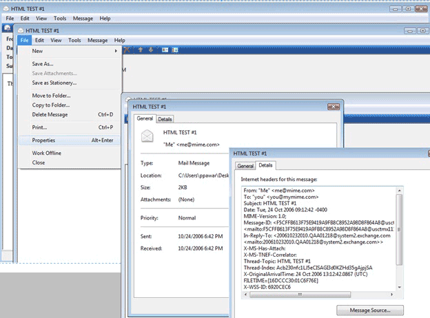 Access the Message Source of an eml file
