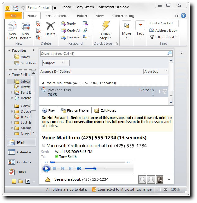 Outlook 2010 Protected Voice Mail