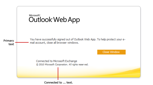 Outlook Web App sign out page with text options