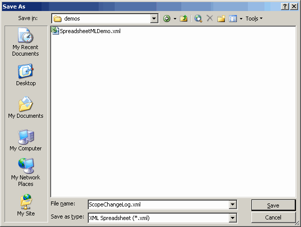 Save the file as ScopeChangeLog.xml