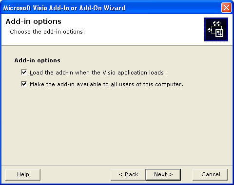 Visio add-in options