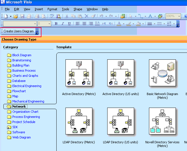 Visio displays a CommandBarButton object that launches the Visio add-in