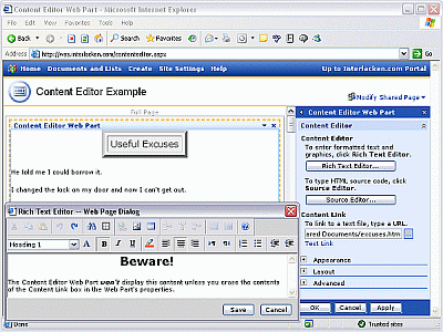 The Content Editor Web Part can display its own content or a remote URL, but it can edit only its own content.