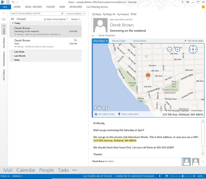 Bing Map mail app in Outlook