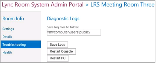 Lync Room System Admin Portal Room Logging