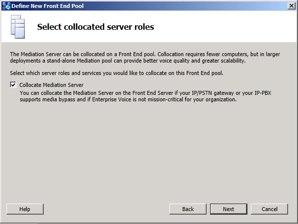 Front End Pool Select collocated server roles page