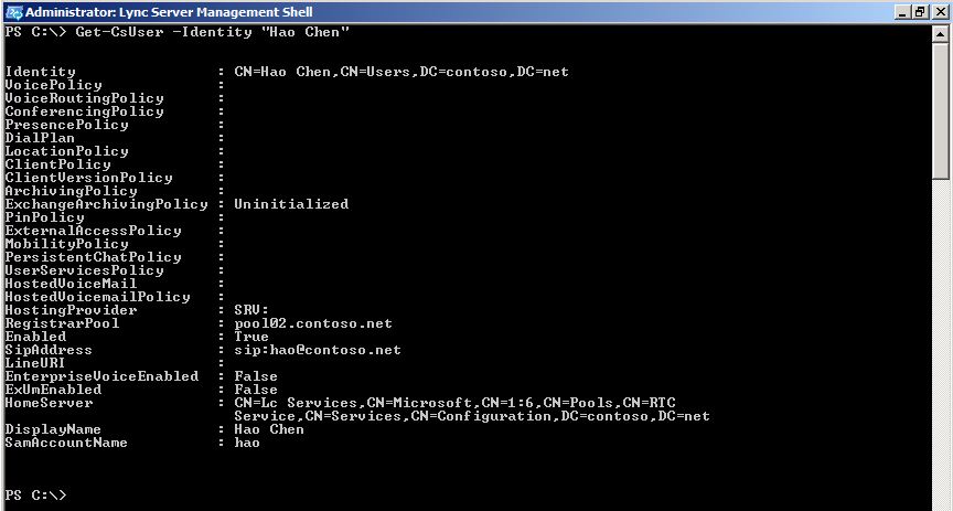 Output of PowerShell Get-UsUser -Identity cmdlet