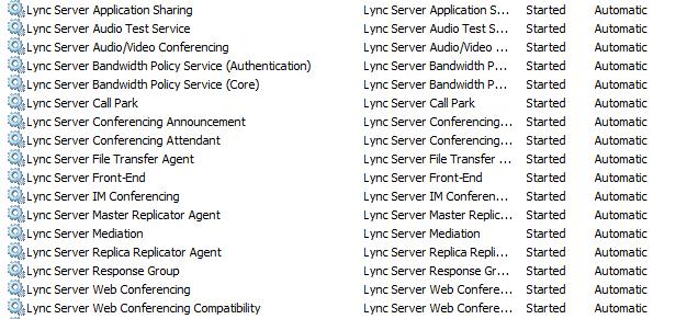 List of services running on Front End Server