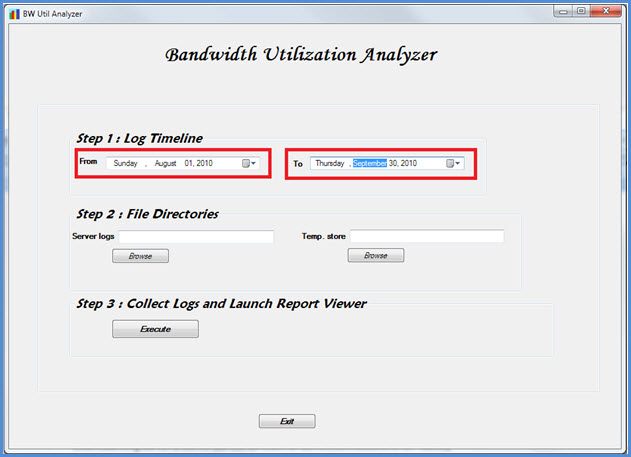 Start and End dates in the Bandwidth Utilization A