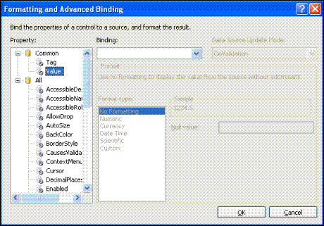Formatting and Advanced Binding dialog box (click to see larger image)