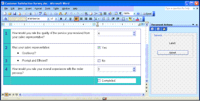 The Word document now includes Windows Forms controls (click to see larger image)