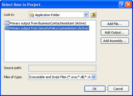 Choosing output of the custom installer project