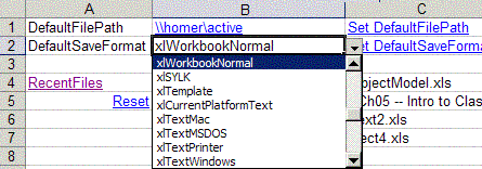 Select a file format from list of available types