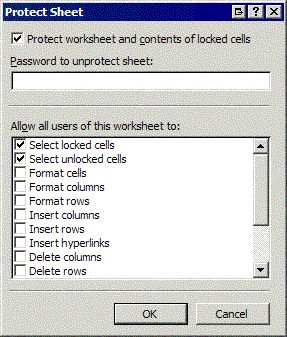 In the user interface, use the Protect Sheet dialog box to control protection
