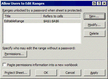 Allow Users to Edit Ranges dialog box