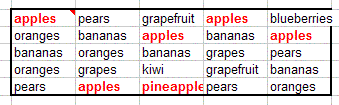 Cells containing the word apples