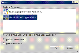  Converting code files with the Visual Basic 2005 Upgrade Wizard (Click picture to see larger image)