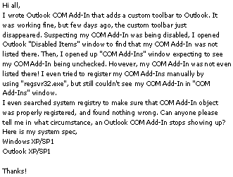 Feedback from customer struggling with COM add-in deployment (unedited)