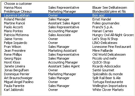 The user can choose a customer from the list or type the name of a prospective customer (Click picture to view larger image)
