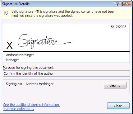 Valid Signature Details Dialog Box