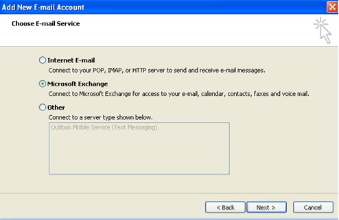 Choose E-mail Service dialog box