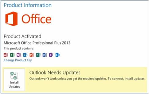 Office Account Tab: Outlook needs to be updated