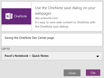 The OneNote save dialog