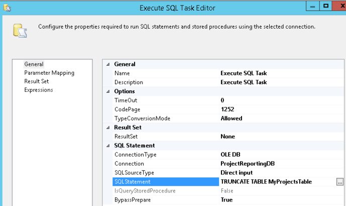 Execute SQL Task Editor