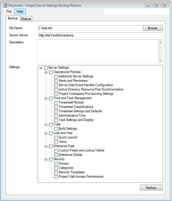 Project Server 2007 settings - backup and restore