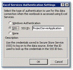 Excel Services Authentication Settings dialog