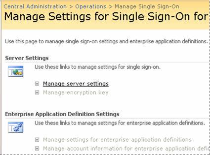 Central Administration - manage Single Sign-On