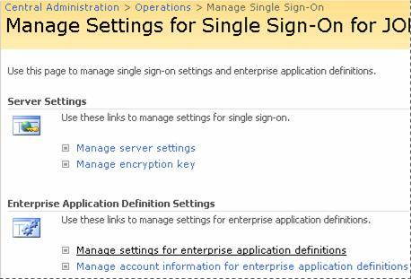 Manage Single Sign-on configuration window