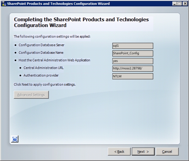 Configuration Wizard completion