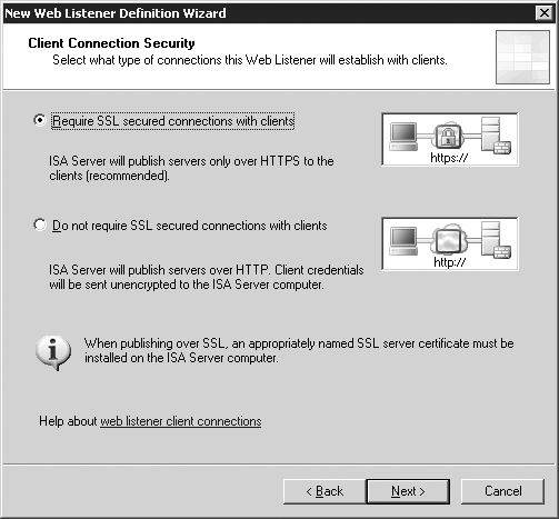 Client Connection Security window