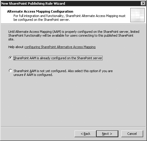 Alternate Access Mapping Configuration window