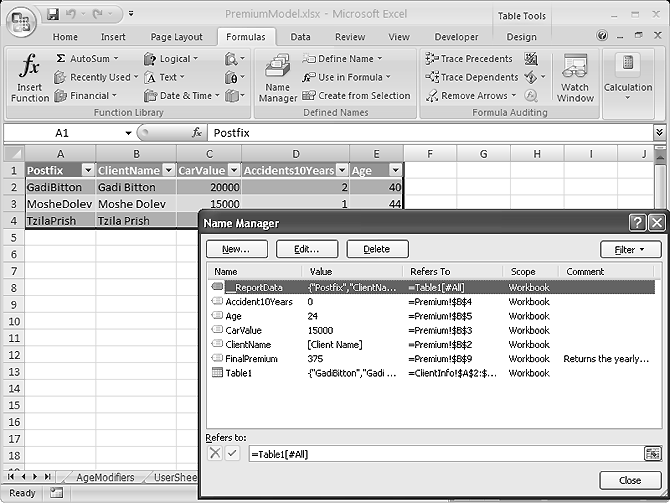 Example workbook with required reports sheet