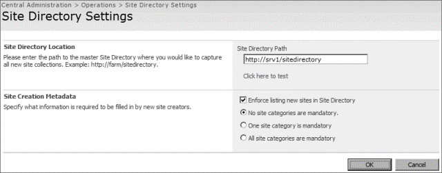 Master site directory settings page