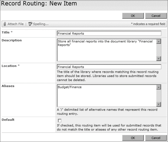 Create new Record Routing entry