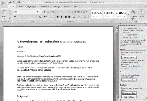Word 2007 document - resolve conflict message
