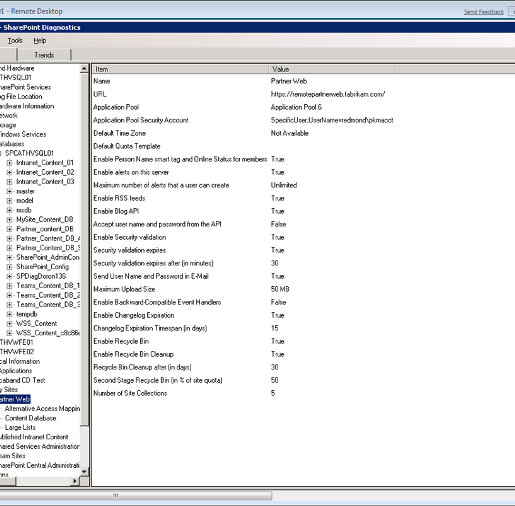 The SPDiag Snapshot pane