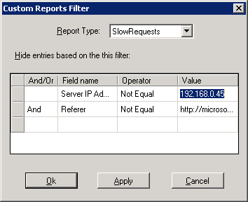 The SPDiag Report Filter dialog